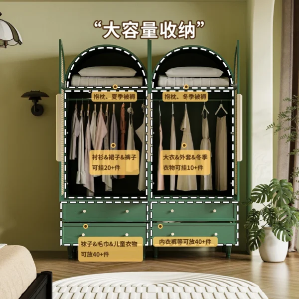 Dark green rattan wardrobe bedroom arched double door high wardrobe home - Image 5