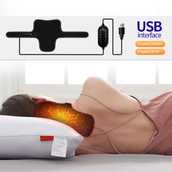Black Electric Heated Neck Protection Belt with Three Adjustable Temperature Levels for Warmth And Neck Massage Relaxation - Image 3