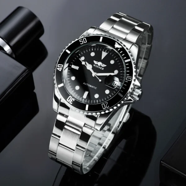WINNER Classic Mechanical Watches Luxury Brand Business Automatic Watch for Men Rotatable Bezel Luminous Dial Steel Strap Clock - Image 2
