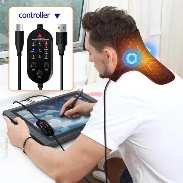 Black Electric Heated Neck Protection Belt with Three Adjustable Temperature Levels for Warmth And Neck Massage Relaxation - Image 4