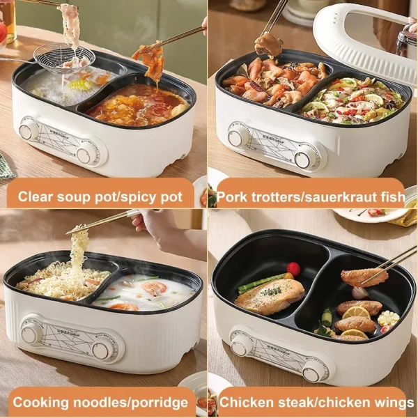 220V 6L Large Capacity Yuanyang Electric Hot Pot Multi-function Pot Non-stick Frying Pan Electric Cooking Pot Kitchen Tools - Image 3