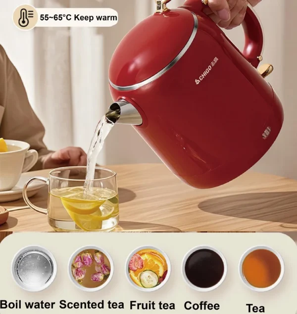 1000ml Electric Kettle Mini Portable 304 Stainless Steel Quick Boiling Kettle Teapot Thermos Kettle Automatic Power-Off 1355W - Image 2