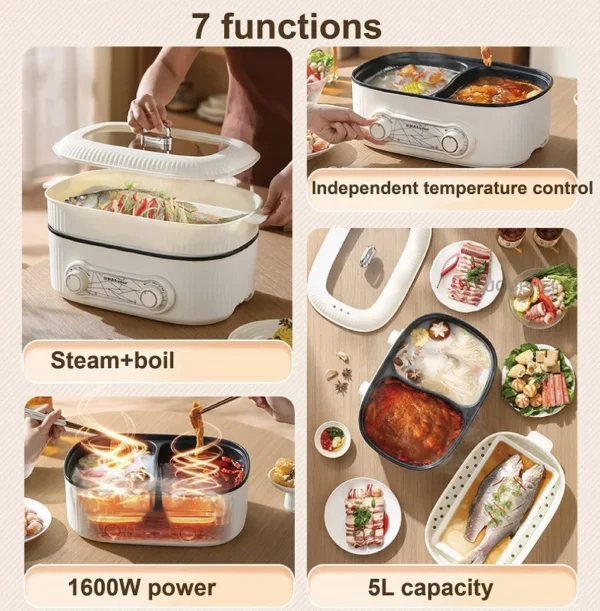 220V 6L Large Capacity Yuanyang Electric Hot Pot Multi-function Pot Non-stick Frying Pan Electric Cooking Pot Kitchen Tools - Image 4