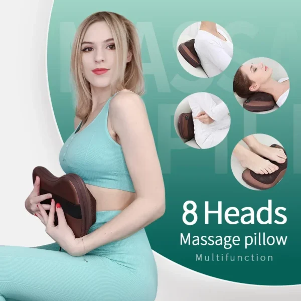 8Head Massager Car Home Cervical Shiatsu Massage Neck Back Waist Body Electric Multifunctional Massage Pillow for Chair Car - Image 2