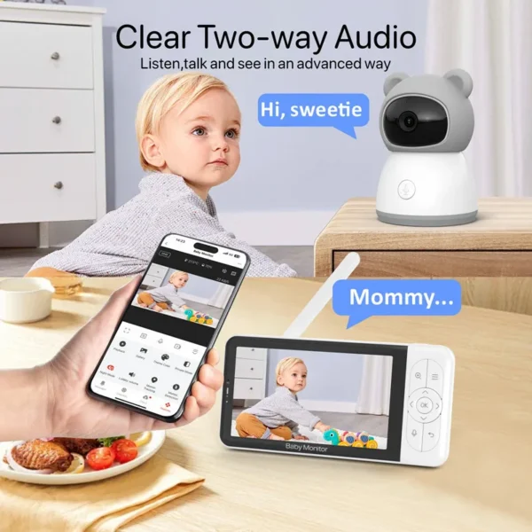 Tuya Smart Wireless Video Baby Monitors 5" 1080P Display Temperature Detection APP View Control Baby Nanny 2-Way Audio Baby Cam - Image 6