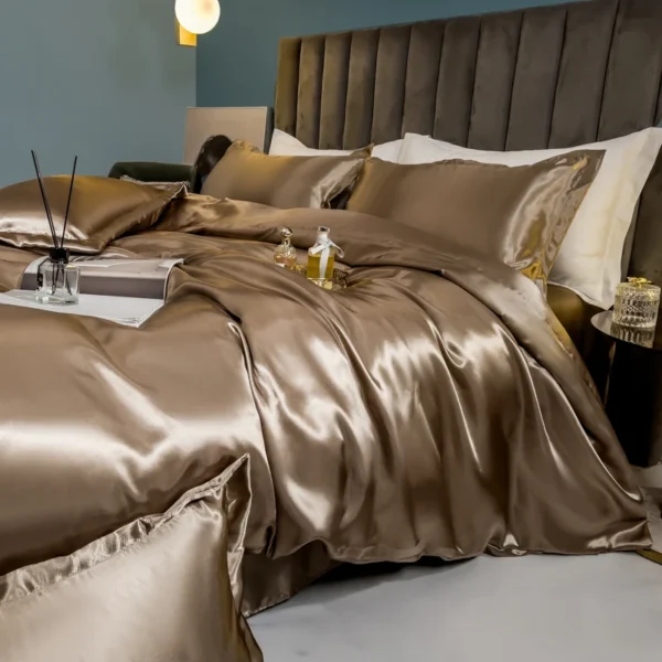 Solid Silk Bedding Set with Duvet Cover Bed Sheet Pillow Case Luxury Single Double Couple Rayon Satin Pillowcases Bedsheet - Image 2