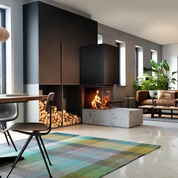 Wood burning fireplace villa indoor real fire wood heating stove household embedded three-sided view fire - Image 2