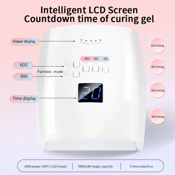 Rechargeable UV LED Lamp for Nails Wireless Gel Polish Nail Dryer Pedicure Manicure Light Cordless LED Nail Lamp For Manicure - Image 2