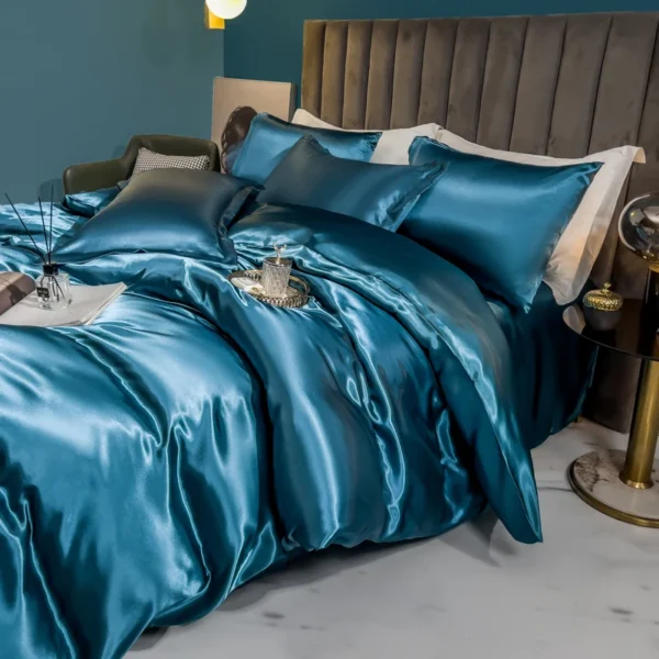 Solid Silk Bedding Set with Duvet Cover Bed Sheet Pillow Case Luxury Single Double Couple Rayon Satin Pillowcases Bedsheet - Image 4