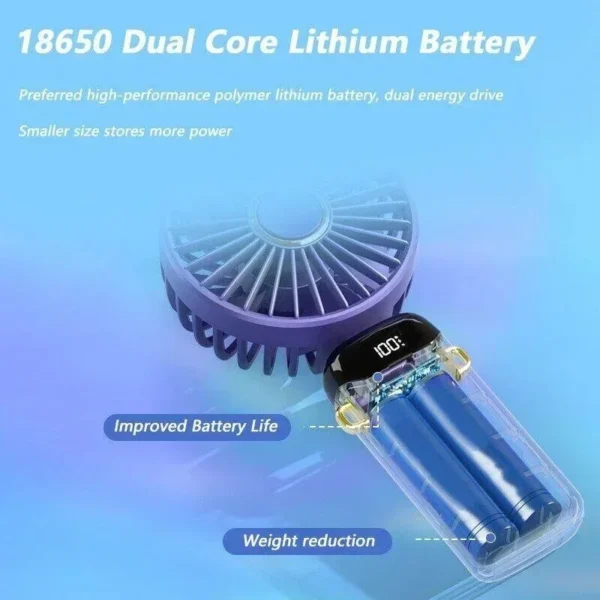 Portable Neck Hanging USB Mini Fan Foldable 5 Speed Rechargeable Handheld with Phone Stand Display Screen - Image 5