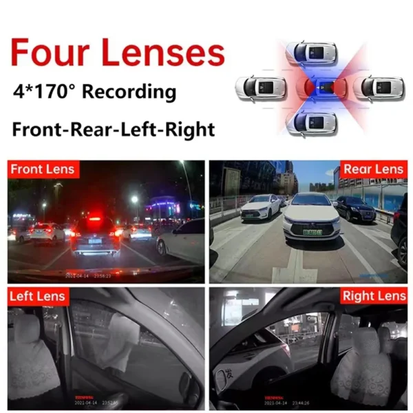 360° DashCam WIFI 3/4 Channels Video Recorder 1080P Car DVR 24H Parking Monitor Front Right Rear View Night Vision Black Box - Image 3