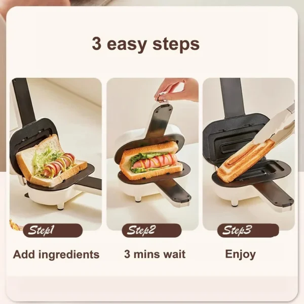 220V Hot Pressed Sandwich Machine 550W Fast Breakfast Machine Mini Home Non-stick Double sides Heating Toaster Auto Power Off - Image 3