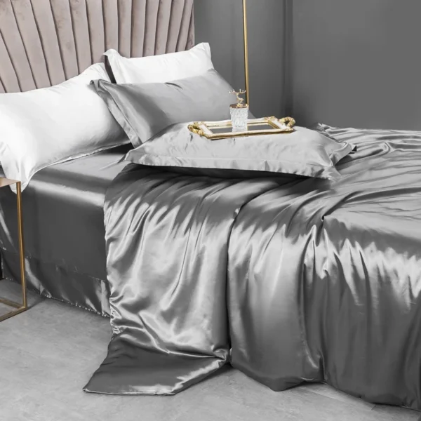 Solid Silk Bedding Set with Duvet Cover Bed Sheet Pillow Case Luxury Single Double Couple Rayon Satin Pillowcases Bedsheet - Image 6