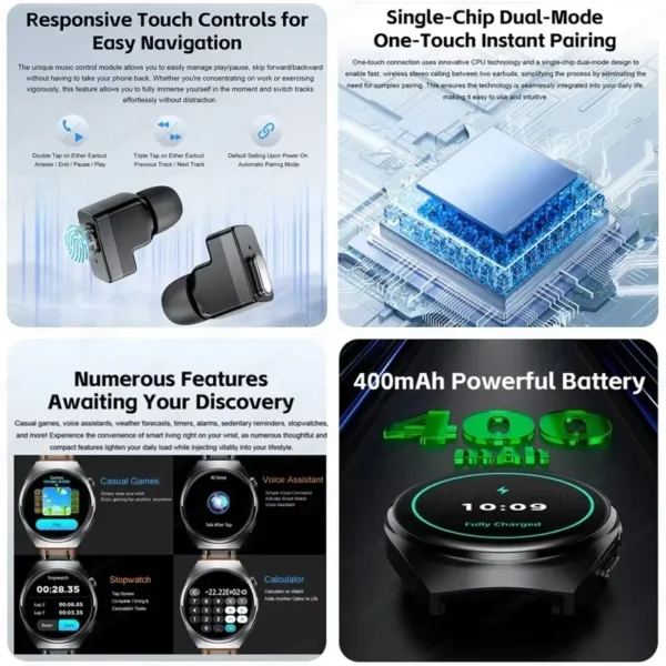 2025 New For HUAWEI 2 in 1 TWS Earphone Smart Watch Men AMOLED Bluetooth Call NFC Sports Health monitor Music Waterproof Watches - Image 3