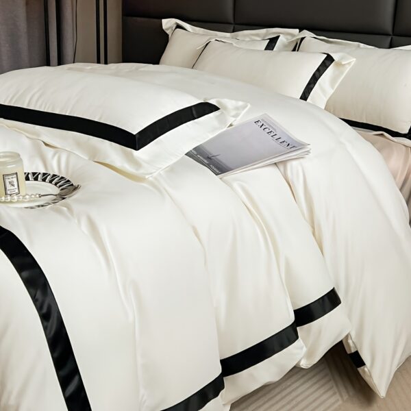 4pcs Elegant Black & White Quilted Bedding Set - Soft Polyester, Machine Washable, Zip Closure, All-Season Comfort, Perfect Gift for Luxury Home Decor, Machine Washable Comfort|Minimalist Aesthetic|Zippered Comforter - Image 7