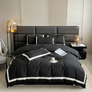 4pcs Elegant Black & White Quilted Bedding Set - Soft Polyester, Machine Washable, Zip Closure, All-Season Comfort, Perfect Gift for Luxury Home Decor, Machine Washable Comfort|Minimalist Aesthetic|Zippered Comforter