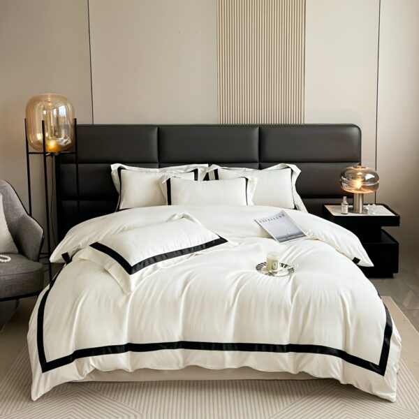 4pcs Elegant Black & White Quilted Bedding Set - Soft Polyester, Machine Washable, Zip Closure, All-Season Comfort, Perfect Gift for Luxury Home Decor, Machine Washable Comfort|Minimalist Aesthetic|Zippered Comforter - Image 2