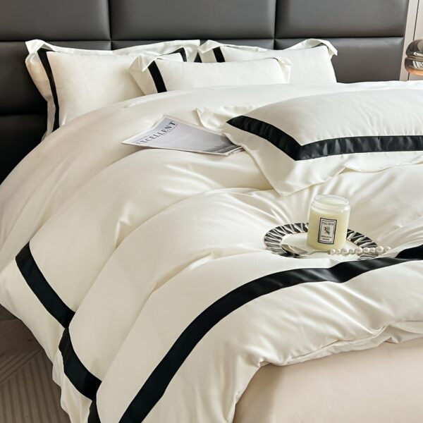4pcs Elegant Black & White Quilted Bedding Set - Soft Polyester, Machine Washable, Zip Closure, All-Season Comfort, Perfect Gift for Luxury Home Decor, Machine Washable Comfort|Minimalist Aesthetic|Zippered Comforter - Image 4