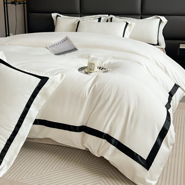 4pcs Elegant Black & White Quilted Bedding Set - Soft Polyester, Machine Washable, Zip Closure, All-Season Comfort, Perfect Gift for Luxury Home Decor, Machine Washable Comfort|Minimalist Aesthetic|Zippered Comforter - Image 10