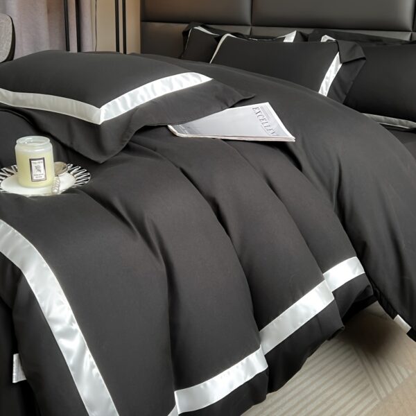 4pcs Elegant Black & White Quilted Bedding Set - Soft Polyester, Machine Washable, Zip Closure, All-Season Comfort, Perfect Gift for Luxury Home Decor, Machine Washable Comfort|Minimalist Aesthetic|Zippered Comforter - Image 8