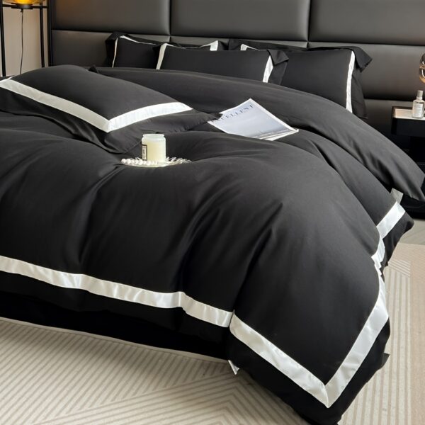 4pcs Elegant Black & White Quilted Bedding Set - Soft Polyester, Machine Washable, Zip Closure, All-Season Comfort, Perfect Gift for Luxury Home Decor, Machine Washable Comfort|Minimalist Aesthetic|Zippered Comforter - Image 9