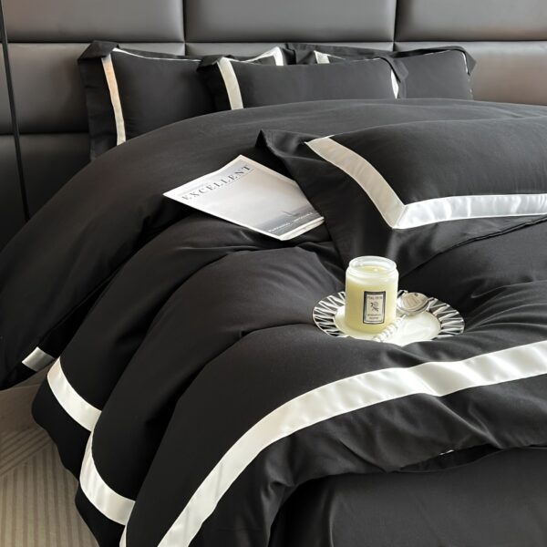 4pcs Elegant Black & White Quilted Bedding Set - Soft Polyester, Machine Washable, Zip Closure, All-Season Comfort, Perfect Gift for Luxury Home Decor, Machine Washable Comfort|Minimalist Aesthetic|Zippered Comforter - Image 5